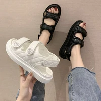 women sandals fashion leather rome platform sandals soft soled comfortable velcro beach sandals casual all match flat slippers