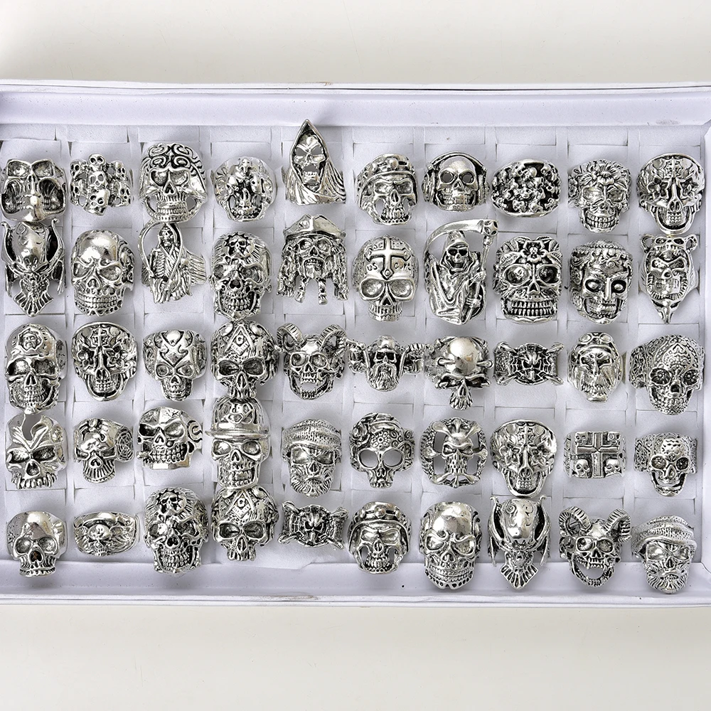 Оптовая продажа 50 шт./лот винтажные серебряные готические черепа панк смешанные