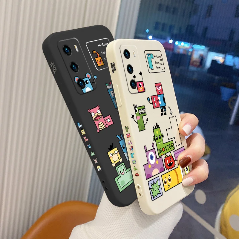 

Monster Blocks Silicone Case For Huawei P40 P30 P20 Pro Lite Mate 40 30 20 Pro Lite P Smart 2021 Y7A Ultra Thin Phone Back Cover