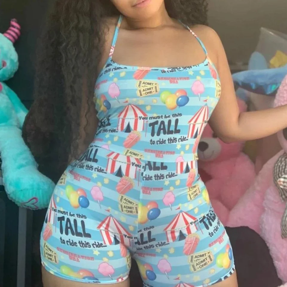 DDLG Short Romper Onesies Pajamas Cartoon Sleepwear Onsies Hot Underwear Butt Flap Button Sleeveless Bodysuits for Adults women |