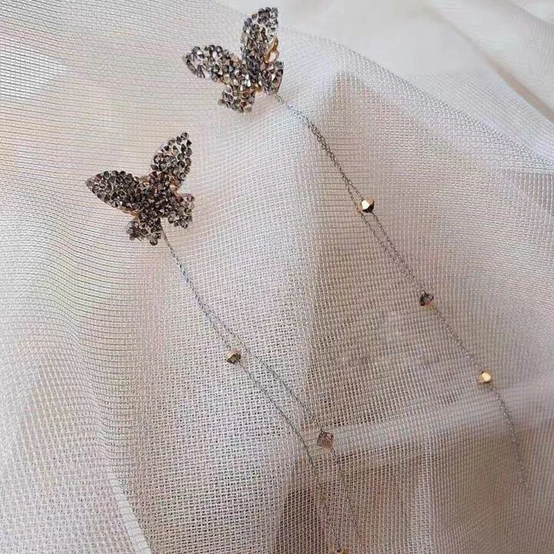 Модные корейские блестящие висячие серьги с бабочками для женщин металлической