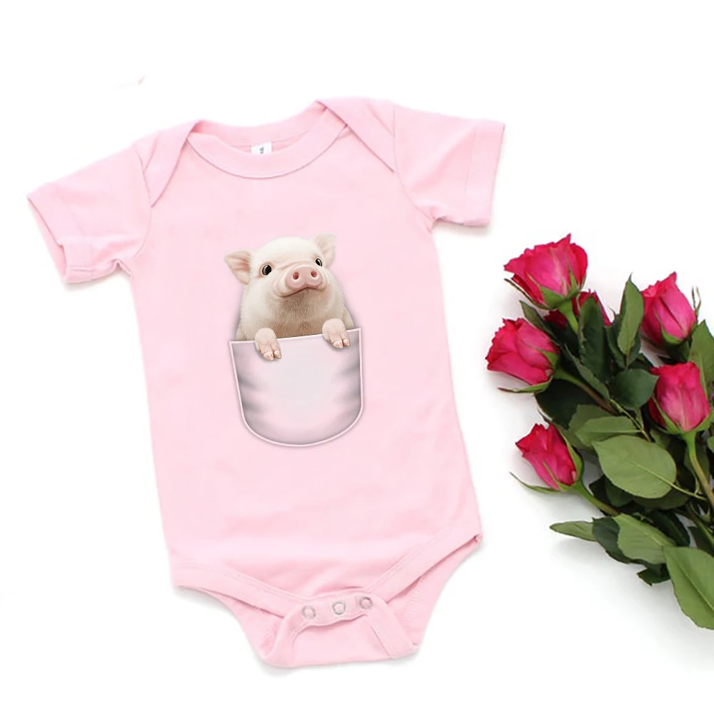 Animal lindo ni&ntilde;o ni&ntilde;a mono de dibujos animados divertido cerdito impresi&oacute;n beb&eacute; reci&eacute;n nacido Ropa de talla grande verano beb&eacute; ni&ntilde;a cuerpo 0-24M-2