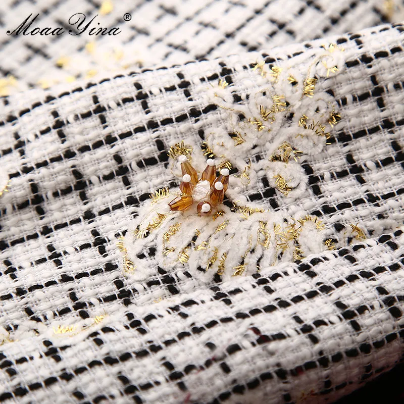 MoaaYina модное дизайнерское платье весна-осень женское золотая линия вышивка