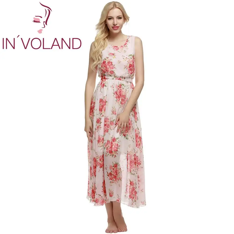 Женское шифоновое макси платье без рукавов повседневное летнее пляжное Длинные