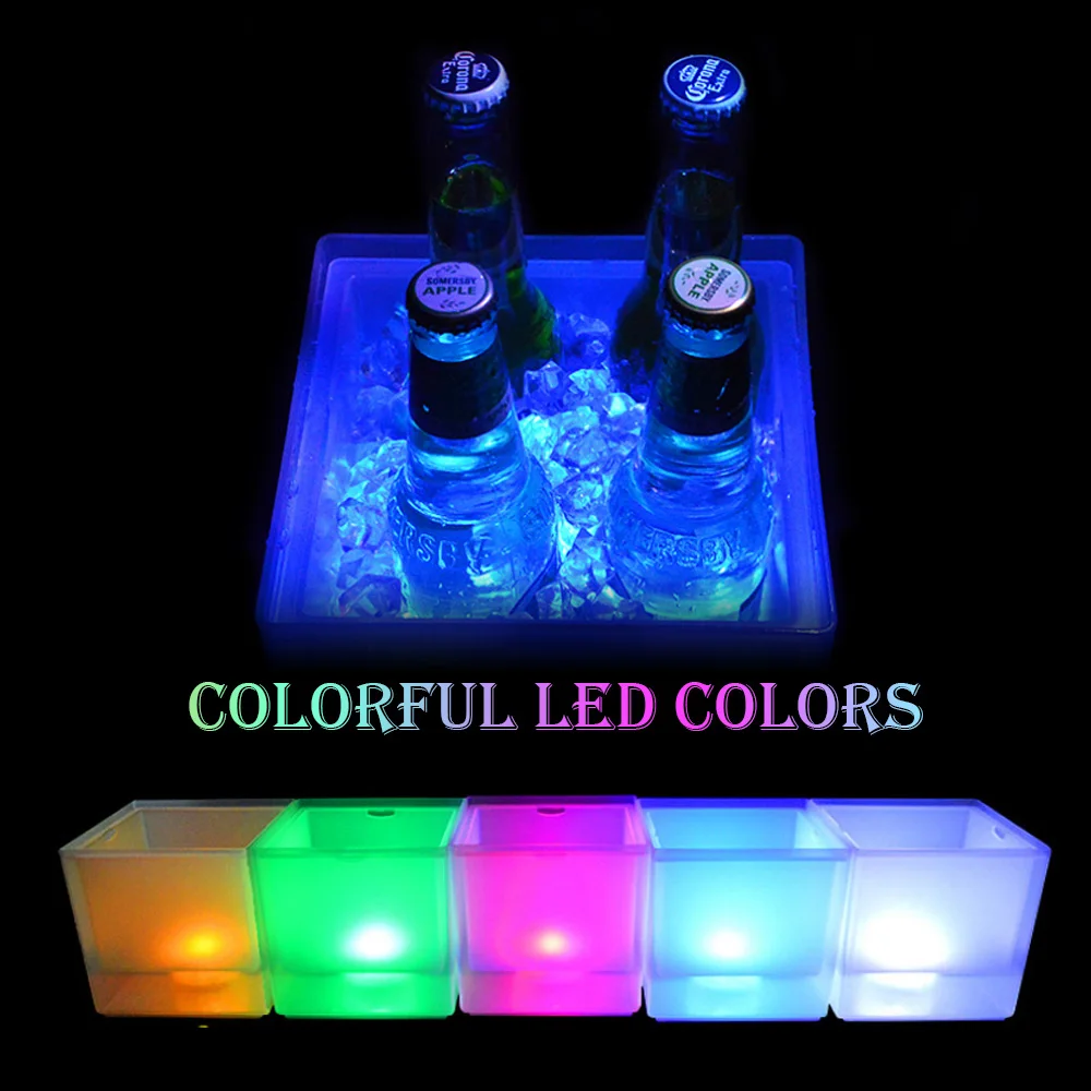 2PCS 1PC LED Ice Bucket RGB Color Changing Double Layer Square Bar Beer Ice Bucket Ice Wine Bucket 3.5 L for Party, Home, Bar