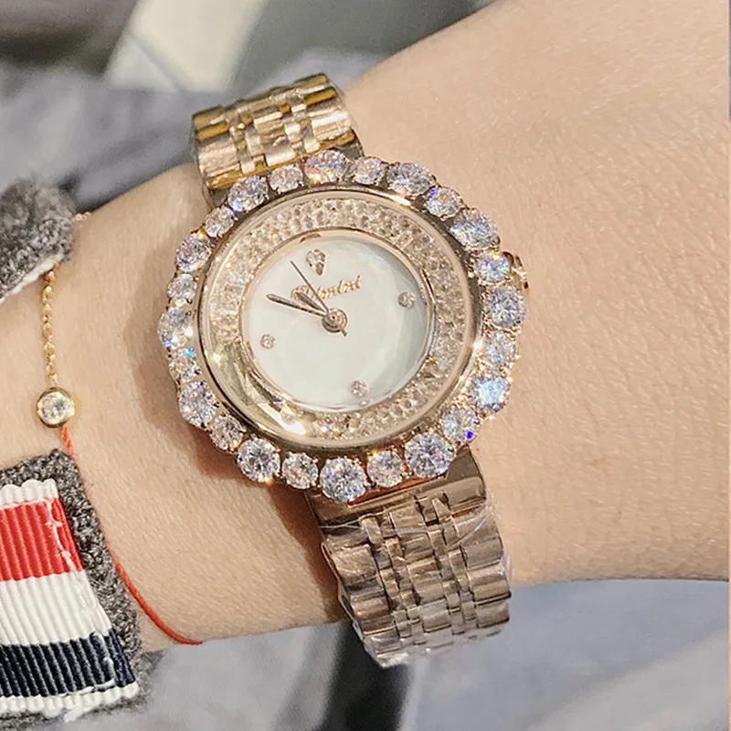 Женские часы женские кварцевые с кристаллами люксовый бренд полностью Стразы