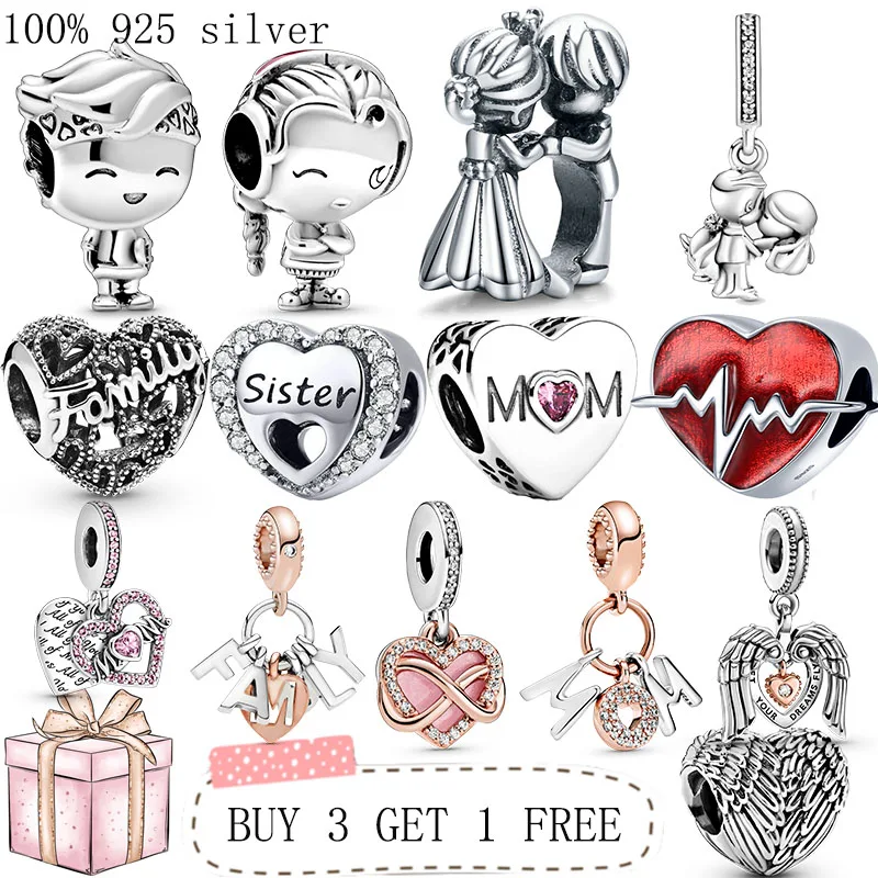 

New free shipping Best Friends Heart & Key family mom Dangle bead fit Original Pandora charms silver 925 bracelet Women Jewelry