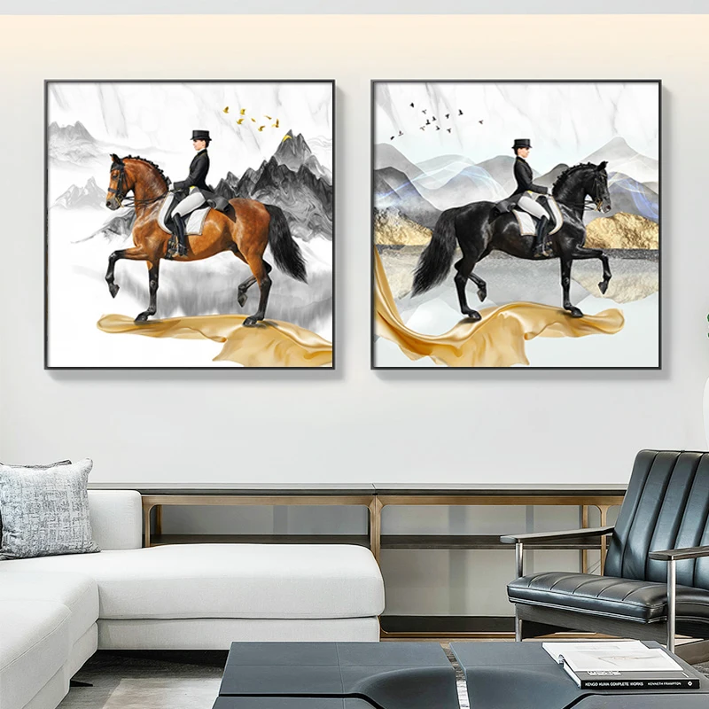 Настенные картины с изображением черного рыцаря для гостиной лошадей прогулок