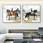 Настенные картины с изображением черного рыцаря для гостиной, лошадей, прогулок по Золотой ленте, холст, постер для искусства, картины, современные картины, украшение для дома