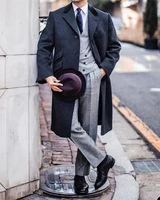 dark grey men suit overcoat winter warm long woolen cloth office party prom blazer tailor made formal causal costume homme