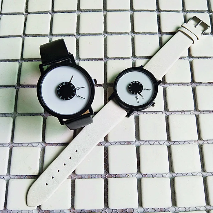 

Women fashion students' individuality creative new rotary belt couples a contracted quartz watch black and white