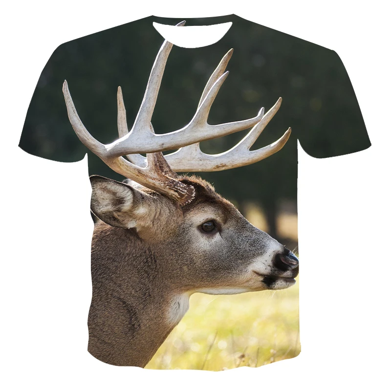 

Fun T-shirts for full-time hunters in summer, cute deer sweatshirts, 3D printing, comfortable and breathable children's clothing