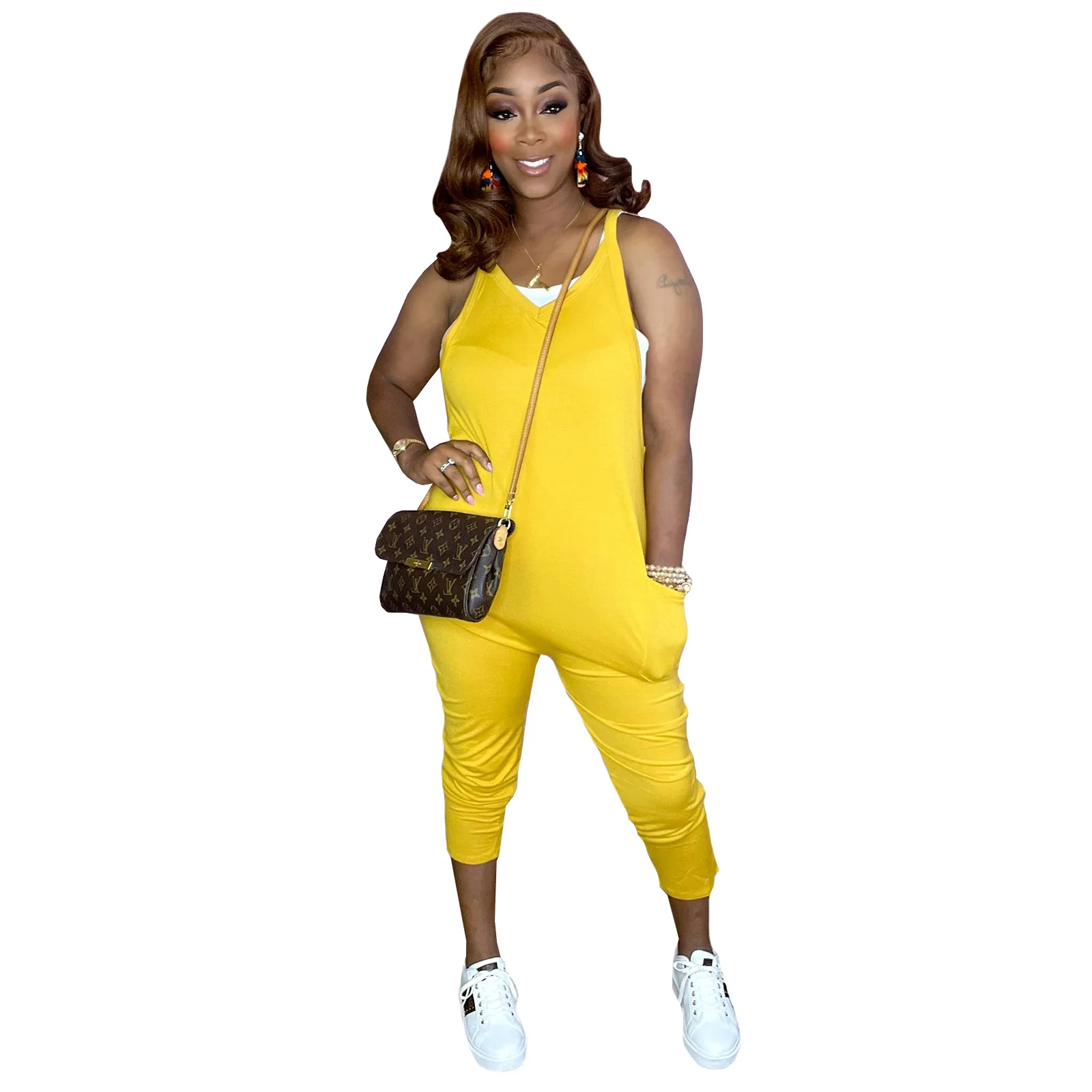 Casual Women Cargo Pants Jumpsuit Loose Sleeveles With Pocket Long Romper Women Jumpsuit Outfit
