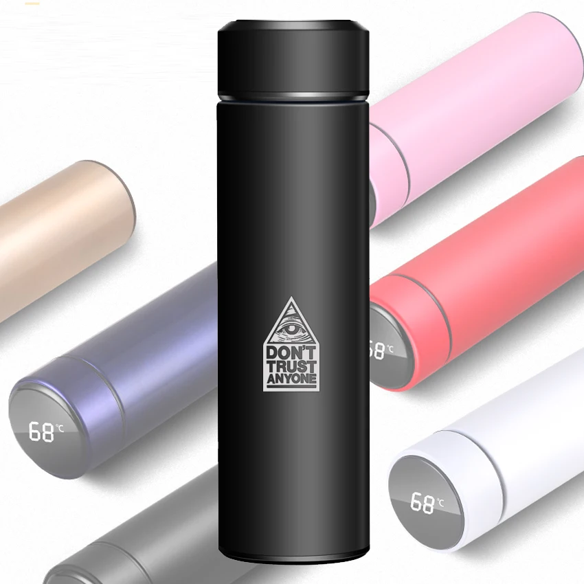

Custom Cup Thermal Vacuum Stainless Steel Bottle Smart Water Cup Temperature Display In-car Tea Water Bottles with Eye of God