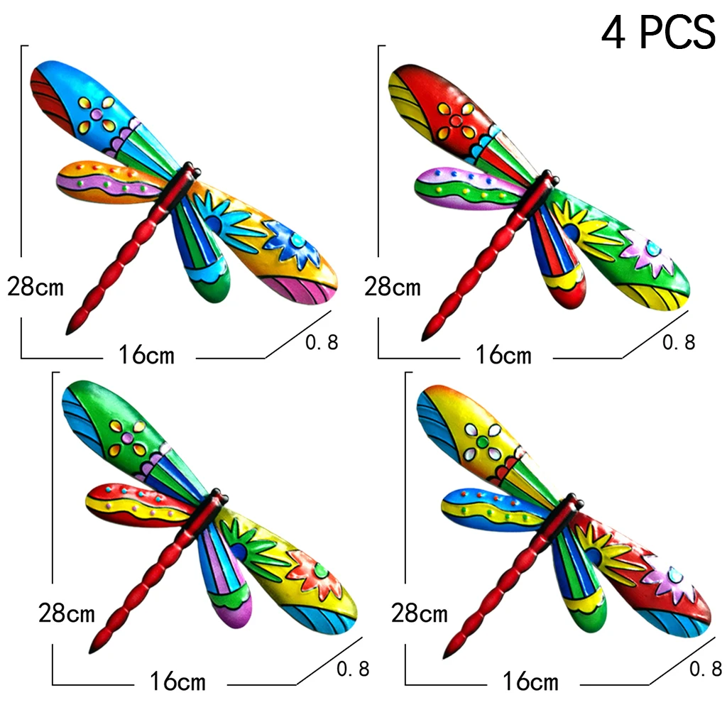 

Set of 4 Colorful Dragonfly Garden Wall Decor Yard Fence Hanging Decoration