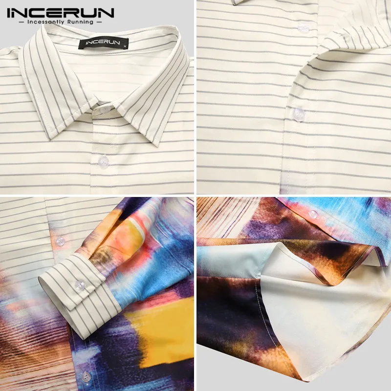 

Vintage Patchwork Button Blouse INCERUN Fashion Striped Printed Men Shirts Long Sleeve Lapel Camisa Man Casual Comfy Shirts 5XL