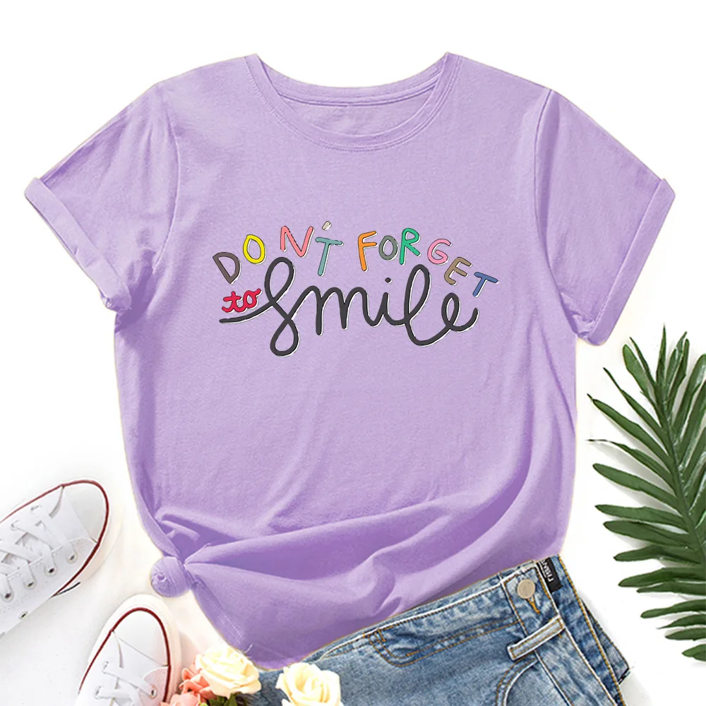 

Smile Letters Saying Shirts Women Short Sleeve Cotton Summer Tops T-shirts Female Top Graphic Tee Shirt Clothes Birthday Gift