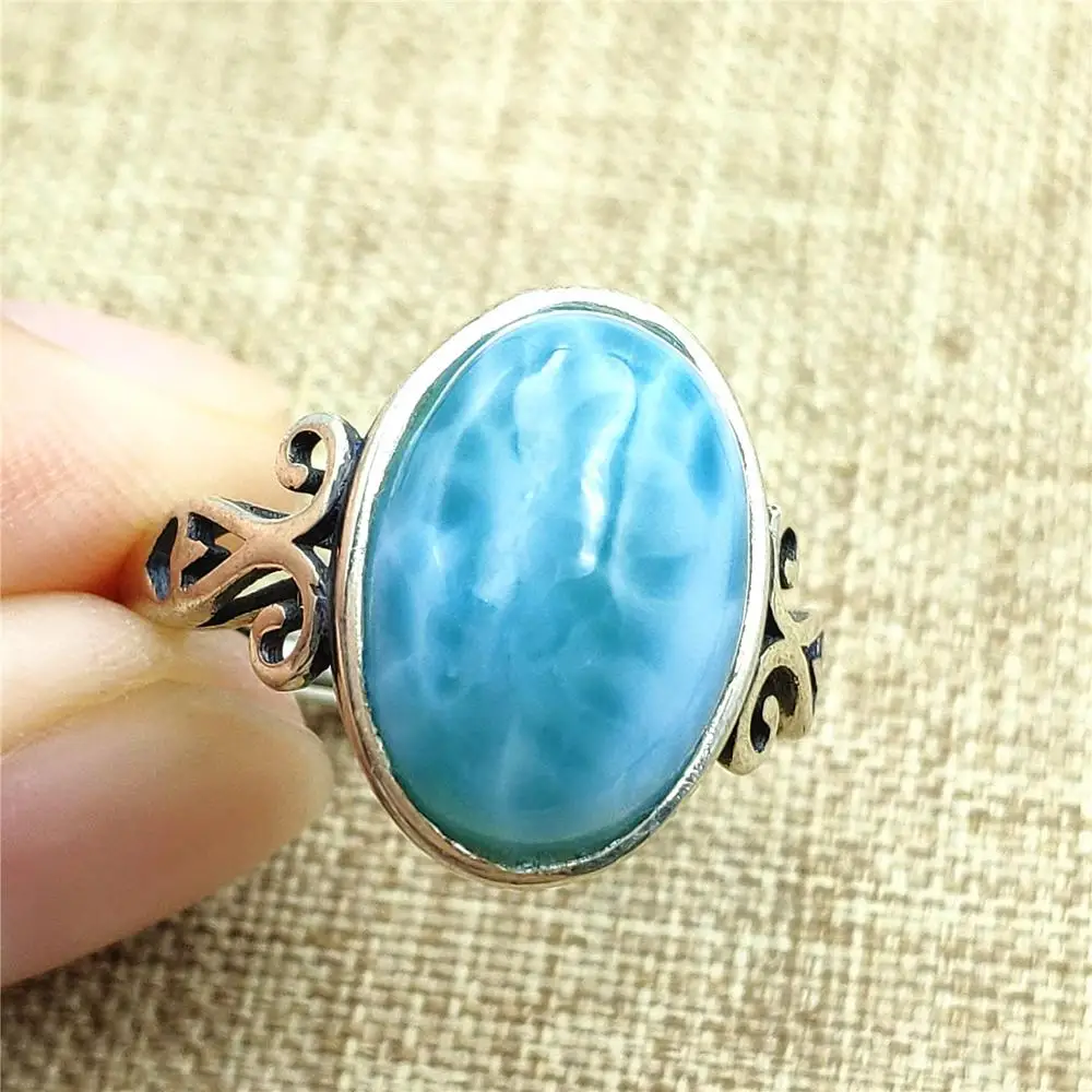 Кольцо с ларимаром из натурального синего серебра 925 пробы женское регулируемое
