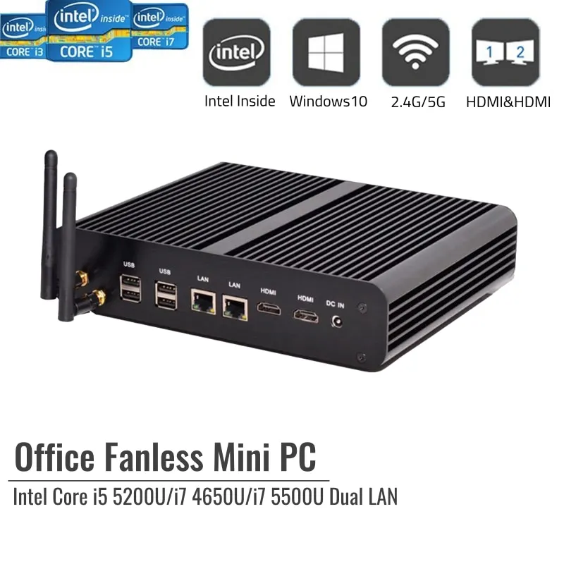 

Cheapest Fanless NUC Computer Intel Core i7 4650U 5500UC 2*Coms RJ45 Lan SD Card Linux Windows Portable Mini Industrial Desk Pc