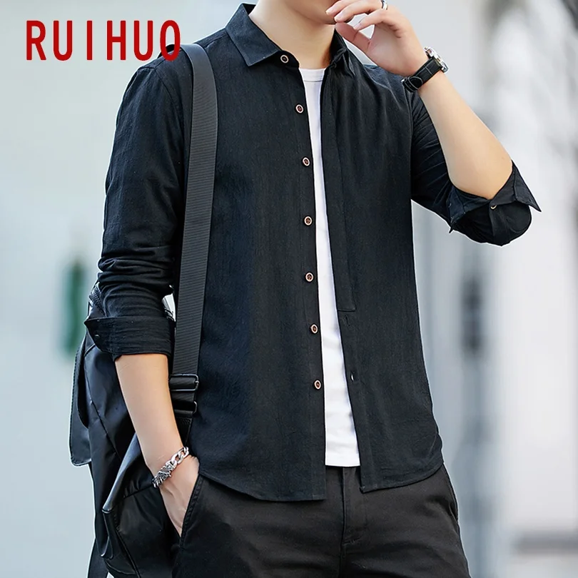 

RUIHUO Solid Casual Men Shirts For Men Clothing Korean Style Men Shirt Long Sleeve Harajuku Shirt Korean Clothes 4XL 2021 Spring