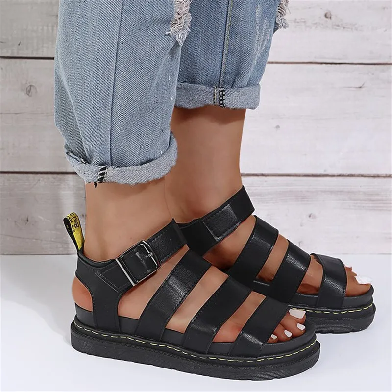 Sandalias de plataforma plana para mujer, zapatos informales de cuero suave con...
