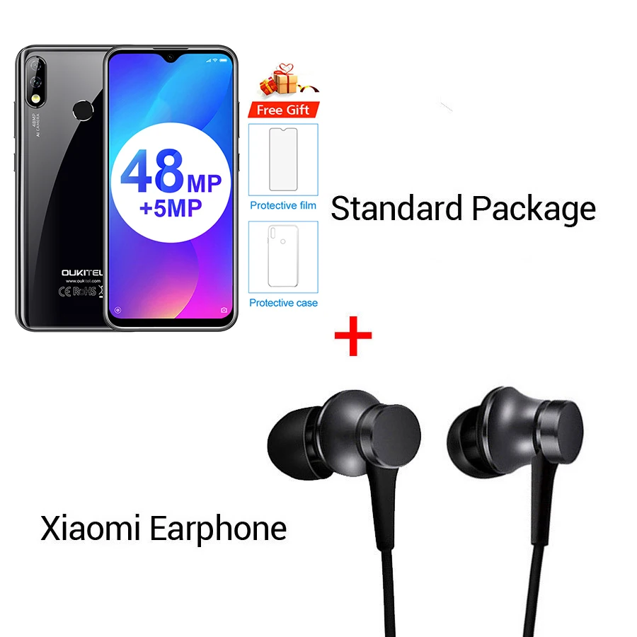 OUKITEL Y4800 6," FHD+ капля Android 9,0 Pie 6GB 128GB смартфон с отпечатком пальца 4G 4000mAh 9 V/2A Быстрая зарядка мобильный телефон - Цвет: Black N Earphone