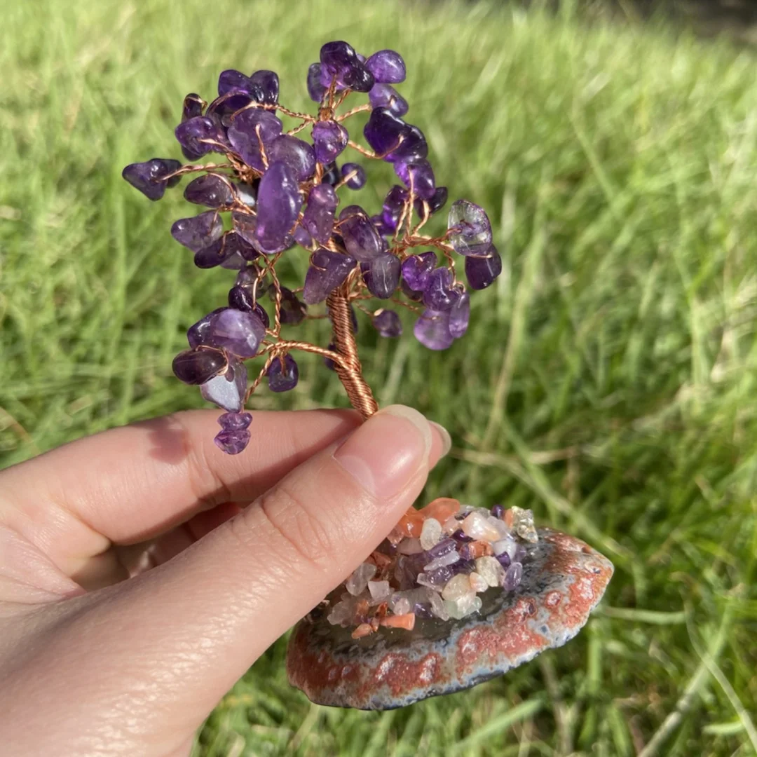 Natural Crystal Tree Amethyst Rose Quartz Aquamarine Lucky Agate Slices Mineral Stone Feng Shui Home Room Decor Figure | Дом и сад