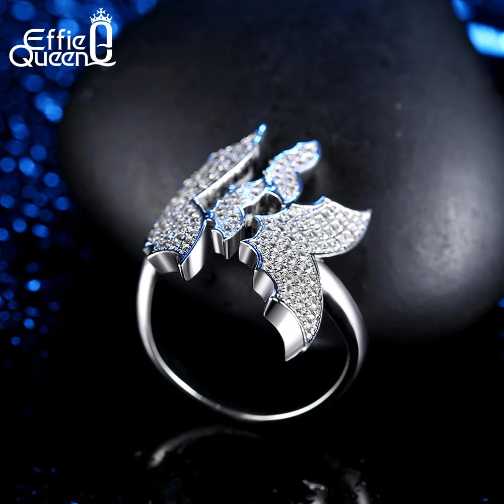 Effie Queen Серебряный Цвет кольца для женщин 6 9 Размеры с мелким цирконием AAA черного