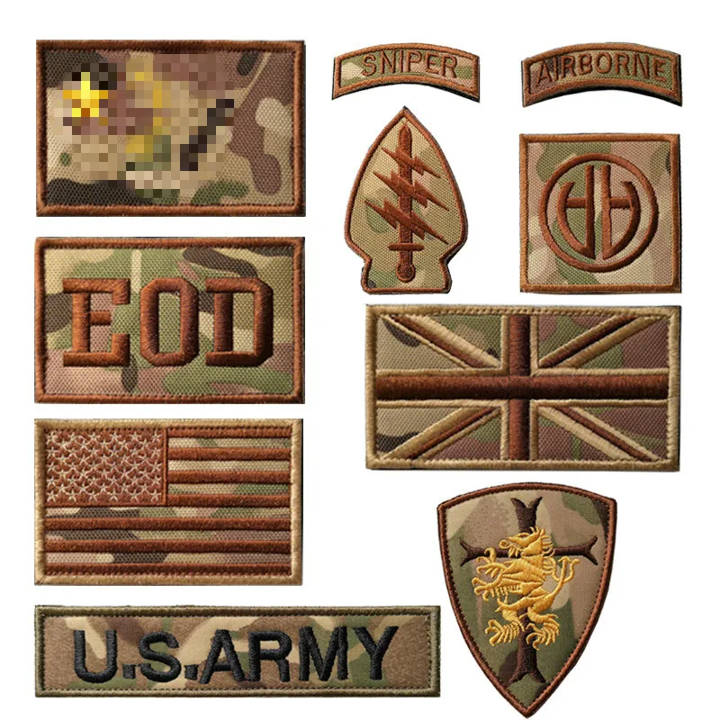 UK Tactical Patches 3D Embroidered Bag Stickers Camouflage Sniper Airborne US England Flag EOD Seal Army Badges Cloth Appliques
