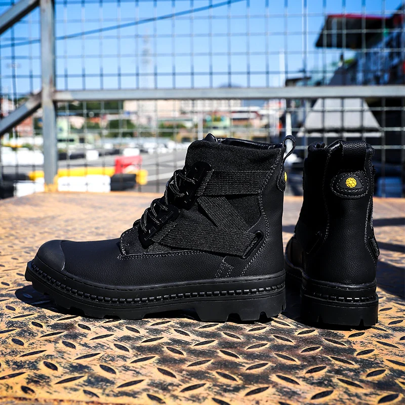 

Fashion Men's Leather High-Top Shoes British Trend Thick Bottom Oxford Shoes Outdoor Sport Breathable Casual Martin Shoes