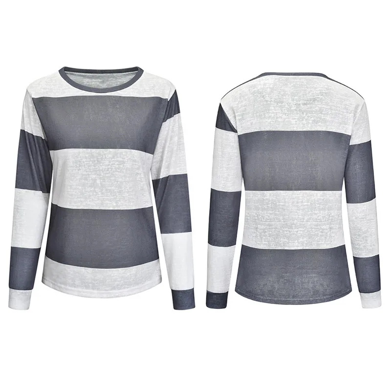 Женская футболка с длинным рукавом Повседневная полосатая в стиле Харадзюку на