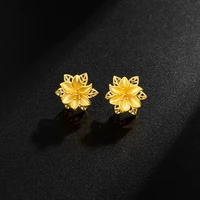 24k gold filled stud earrings for women fine jewelry vintage hollow flower earrings female for wedding gift gold color earring