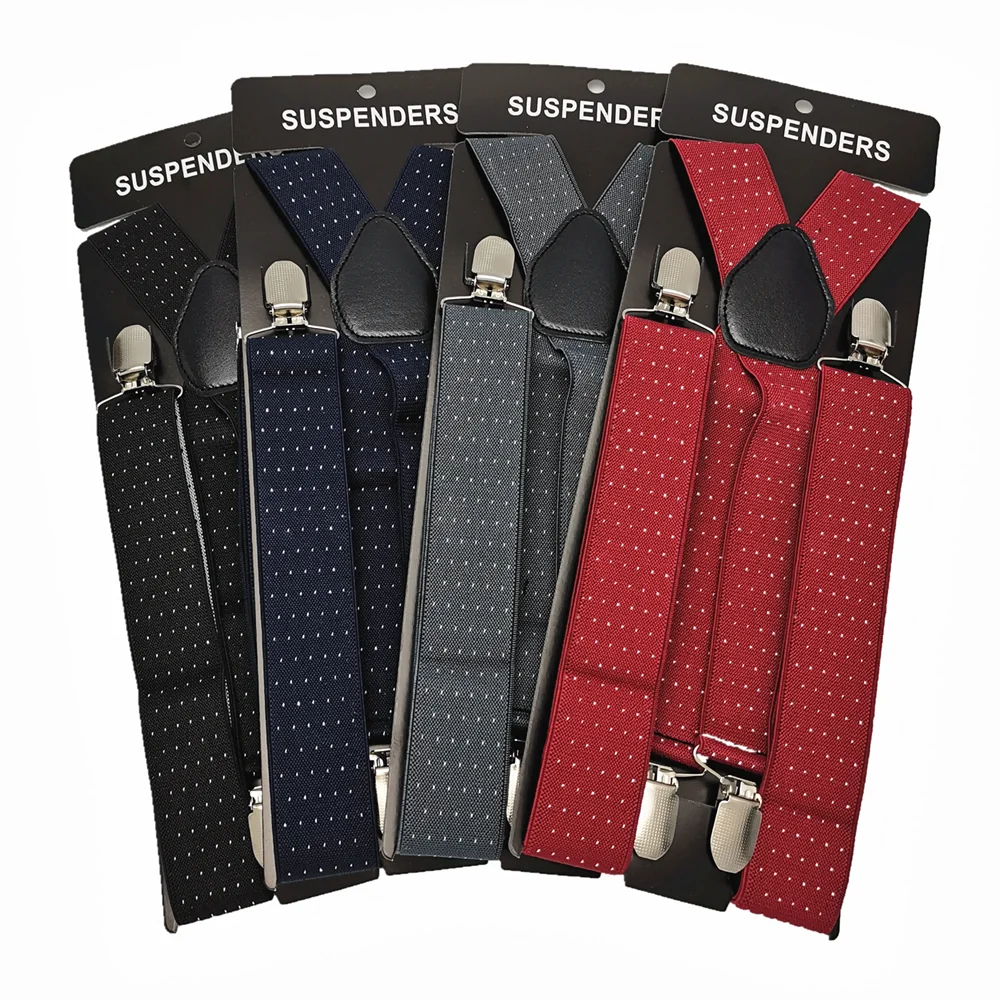 

Dot Printed Colorful Elastic Suspenders Men's Suspender High quality 4 Clips 3.5Cm Width Adjustable X Back Clips on Pants Women