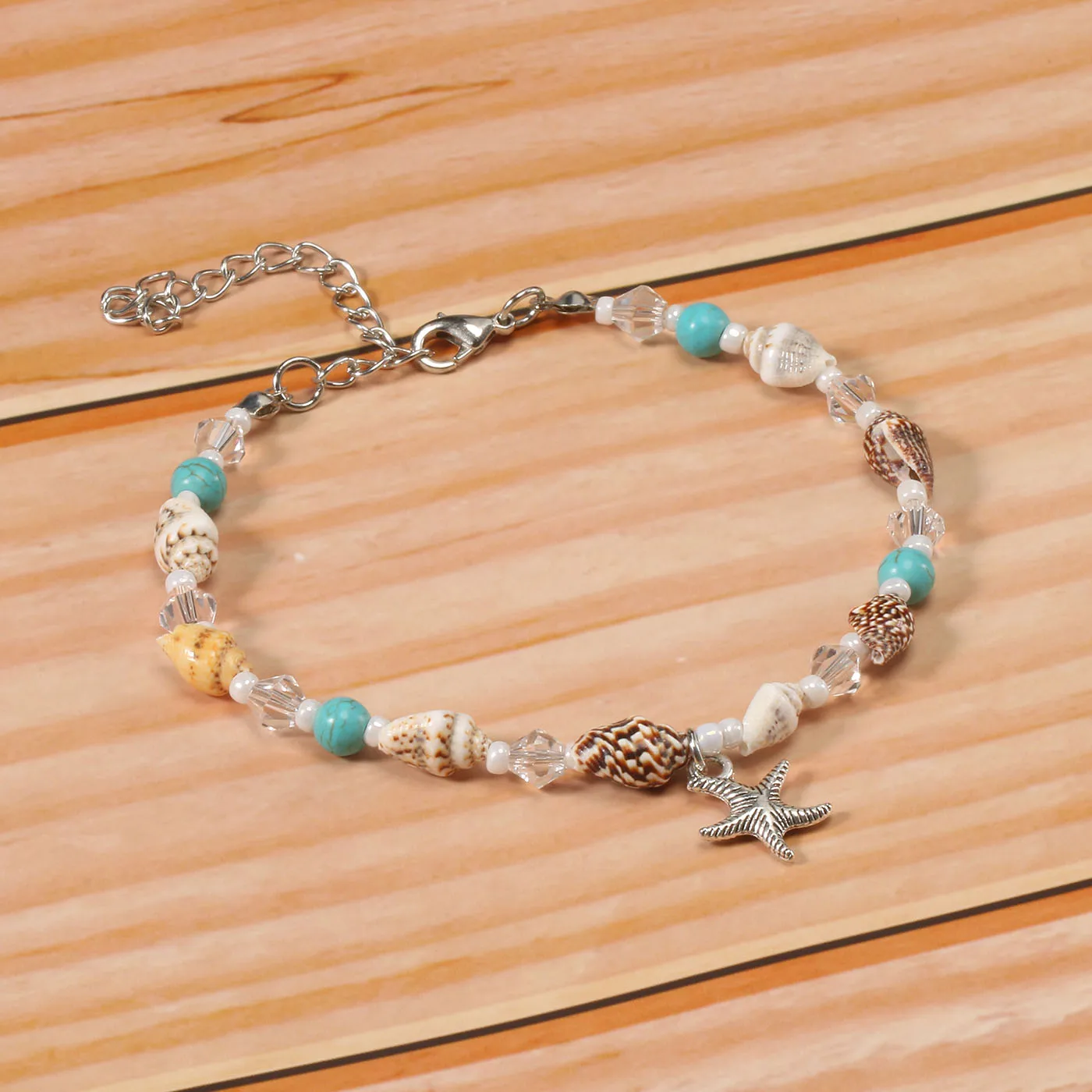 Цепочка на ногу из цинкового сплава с подвеской в виде морской улитки и звезды