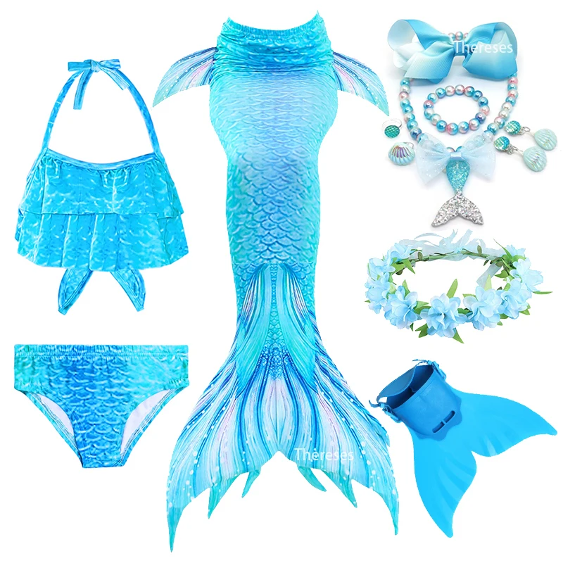 

Swimming Mermaid Tail Kids Girls Halloween Costume Cosplay Children Swimsuit Fantasy Beach Bikini Can Add Monofin Fin