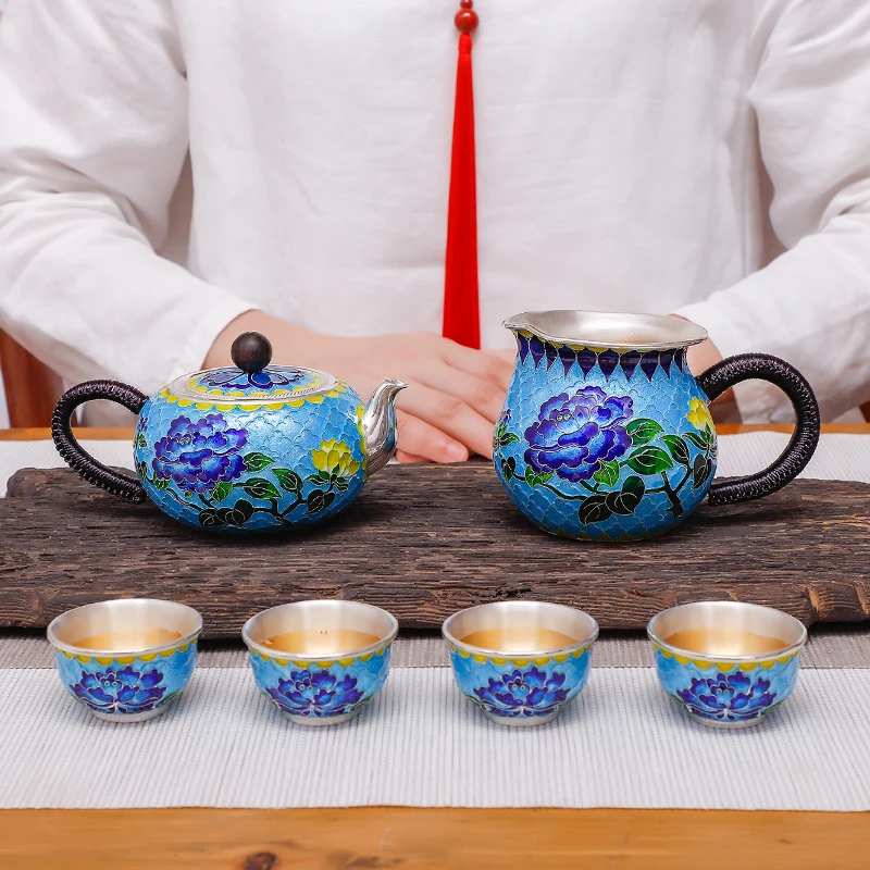 Чайный сервиз Cloisonne чайный чайная чашка эмаль Серебряный набор для чаепития 999
