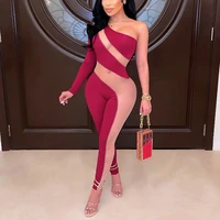 sexy jumpsuits new arrivals women bodycon one shoulder high waisted patchwork transparent fashion evening night club overall hot