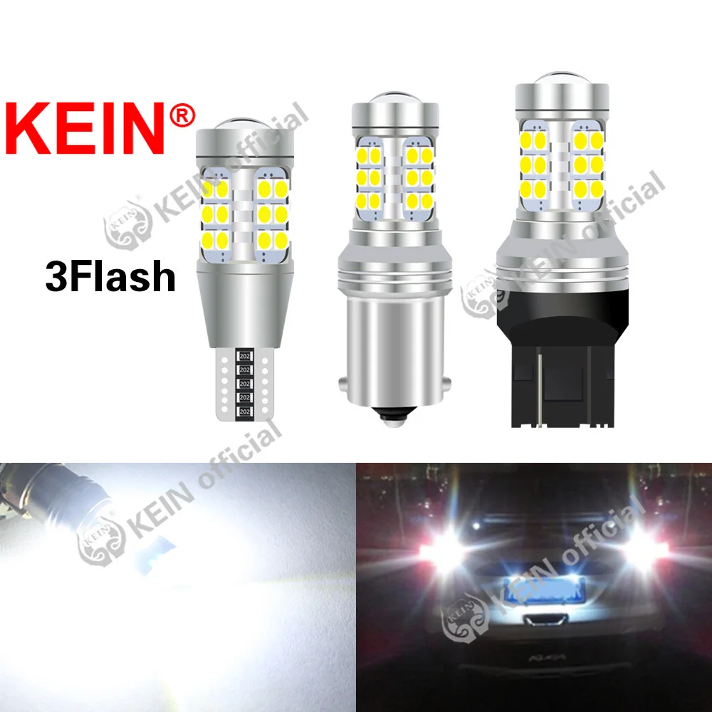 

KEIN 2PCS 3Flash P21W Led T15 W16W S25 1156 BA15S T20 7440 W21W G18 Car Reverse Lamp Tail Bulb Brake Light DRL Turn Signal Lamp