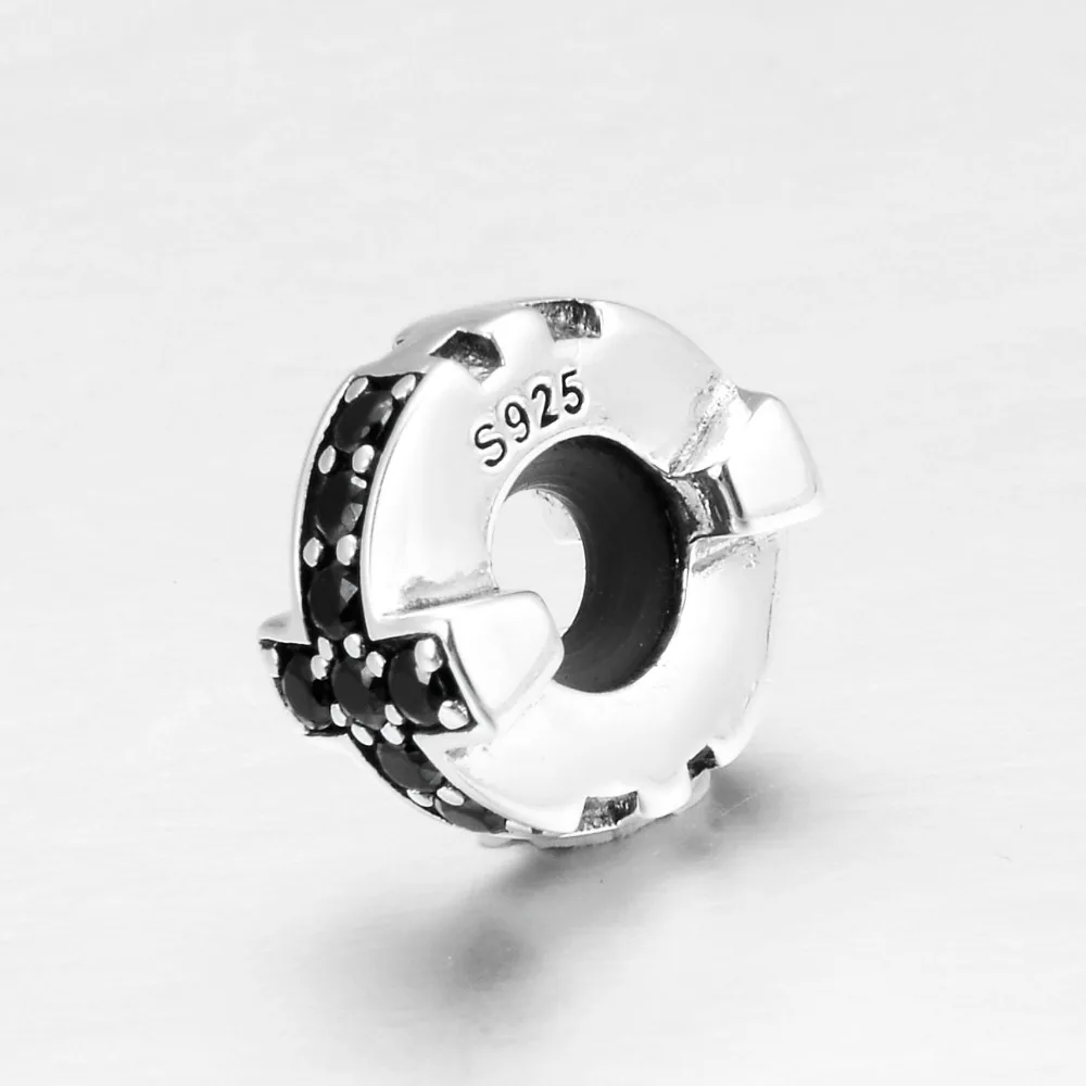 Бусина-пробка из серебра 925 пробы с черным фианитом для изготовления браслетов |