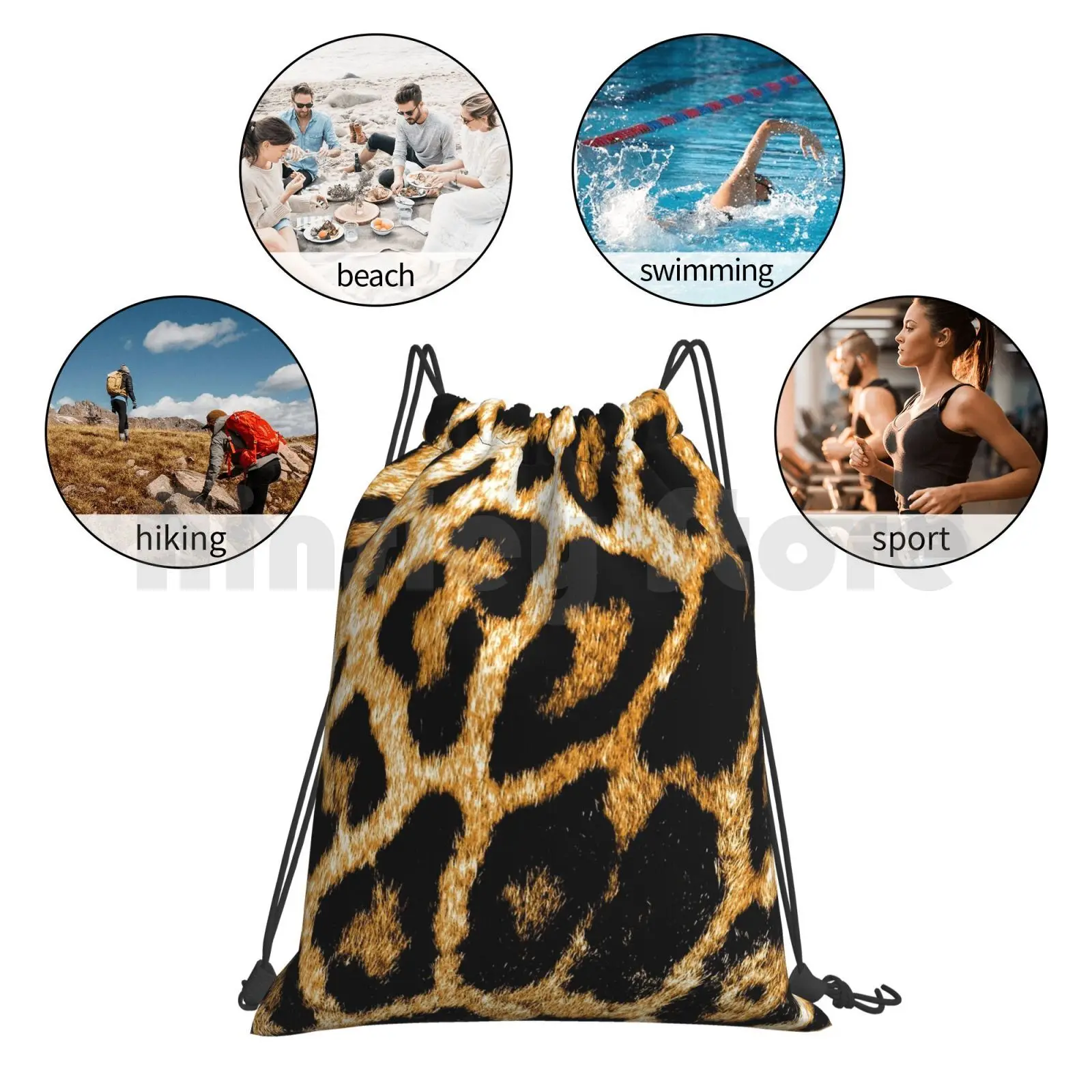 

Leopard Print Backpack Drawstring Bags Gym Bag Waterproof Abstract Animal Leopard Natural Pattern