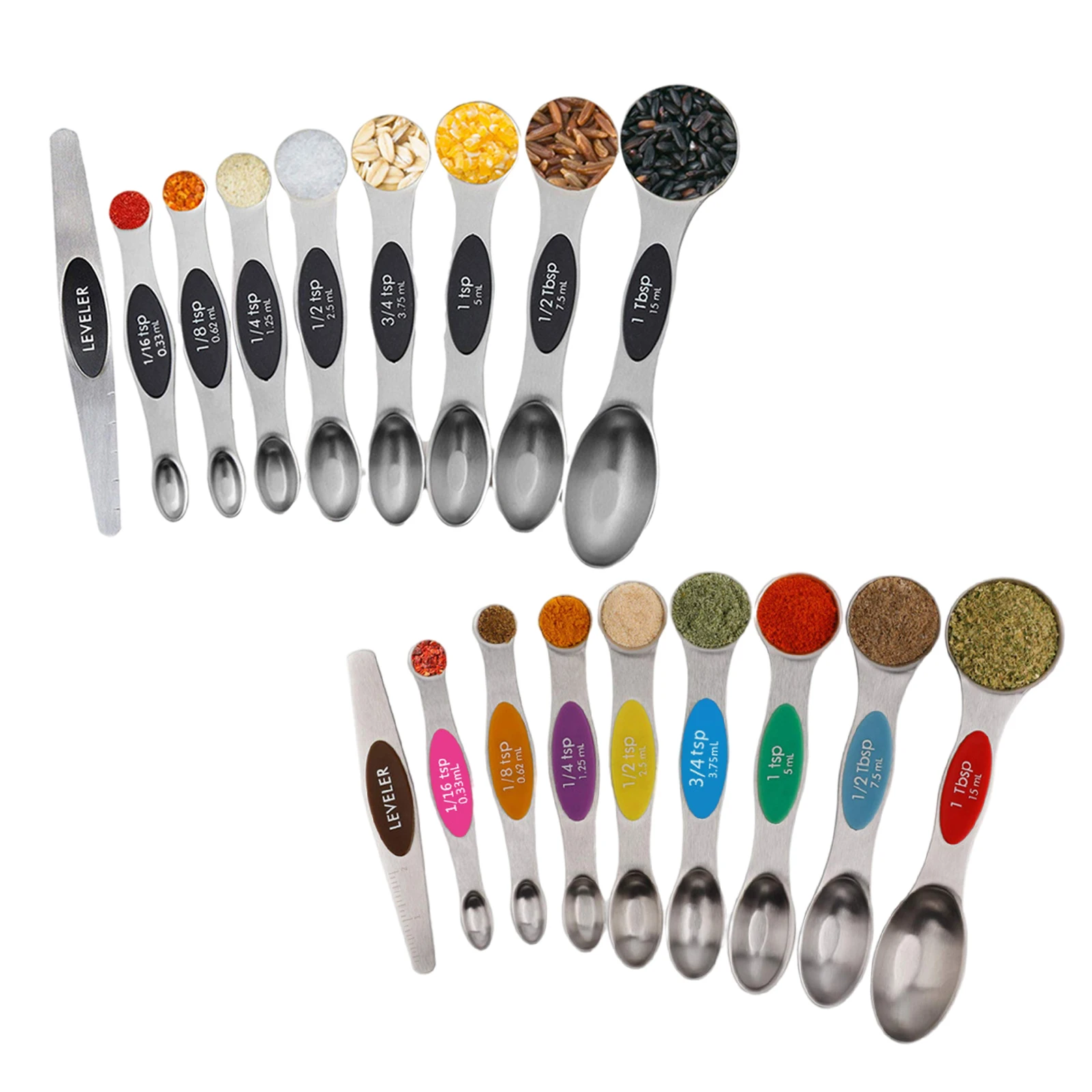 

9 Pieces Magnetic Measuring Spoons, Stainless Steel Dual Sided Measuring Spoons, Fits in Spice Jars Teaspoon