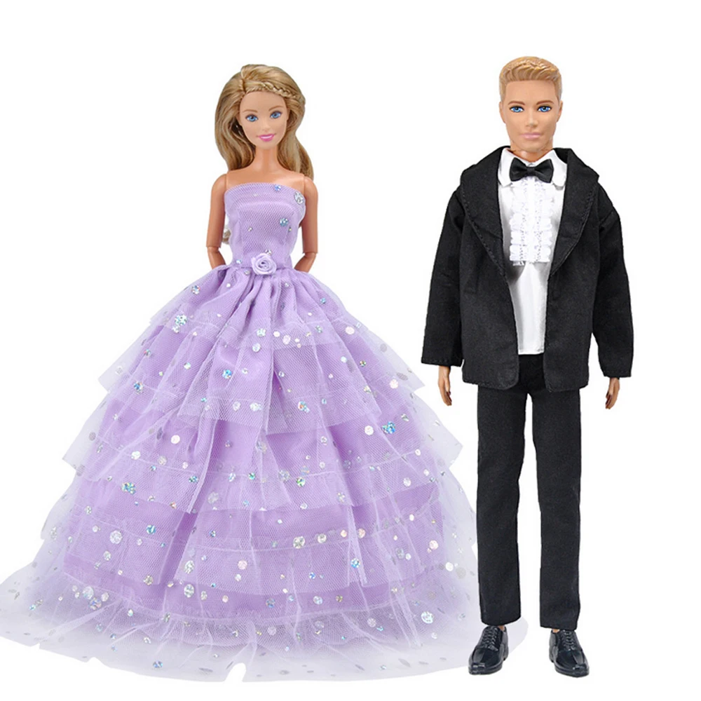 

2Pcs/set 1/6 Doll Accessories Fashion Suit Outfit Dress Wear Couple outfit For Barbie Ken Doll Clothes Kid Dressing Up Toys