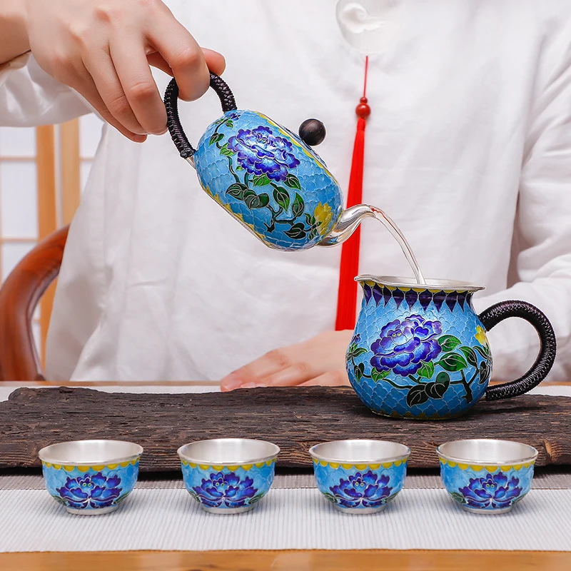Чайный сервиз Cloisonne чайный чайная чашка эмаль Серебряный набор для чаепития 999