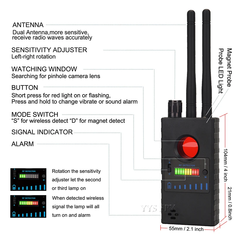 wifi pinhole hidden camera detector dual antenna g529 rf signal secret gps audio gsm mobile micro cam anti candid spy bug finder free global shipping