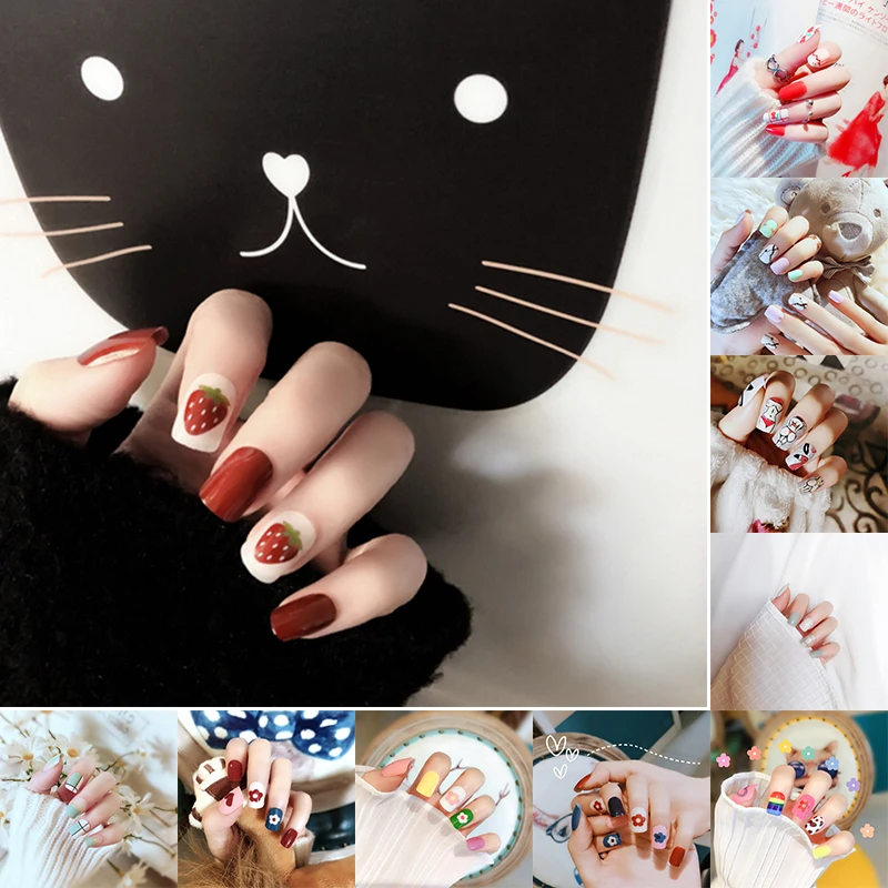24 шт./компл. с мелким цветочным рисунком фрукты поддельные накладные ногти Типсы