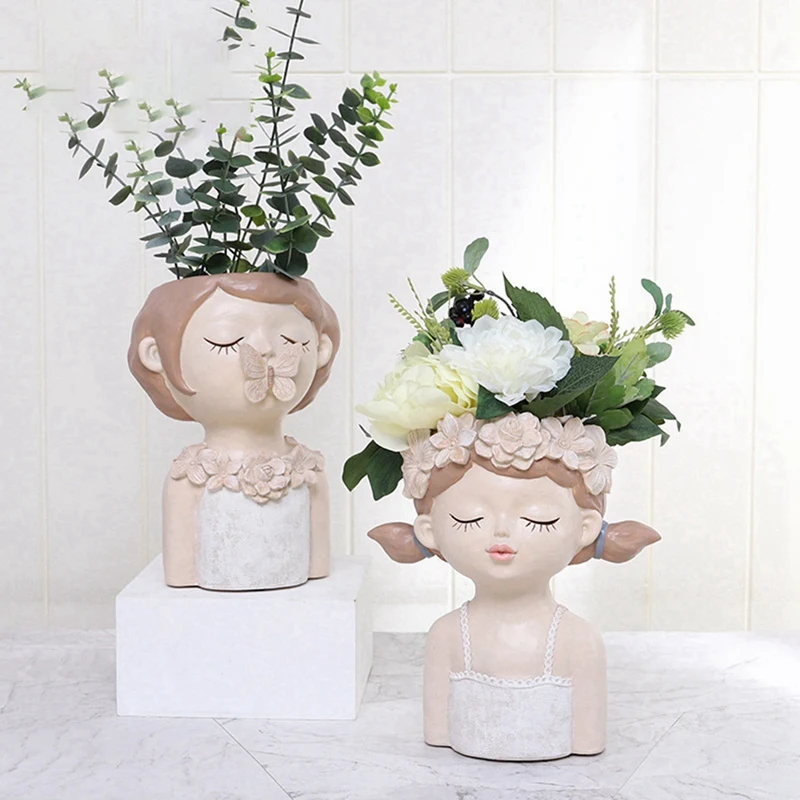 

2x Flower Pots Cartoon Girl Succulents Plant Pot Garden Planters,Cactus Planter Indoor Outdoor Plant Containers