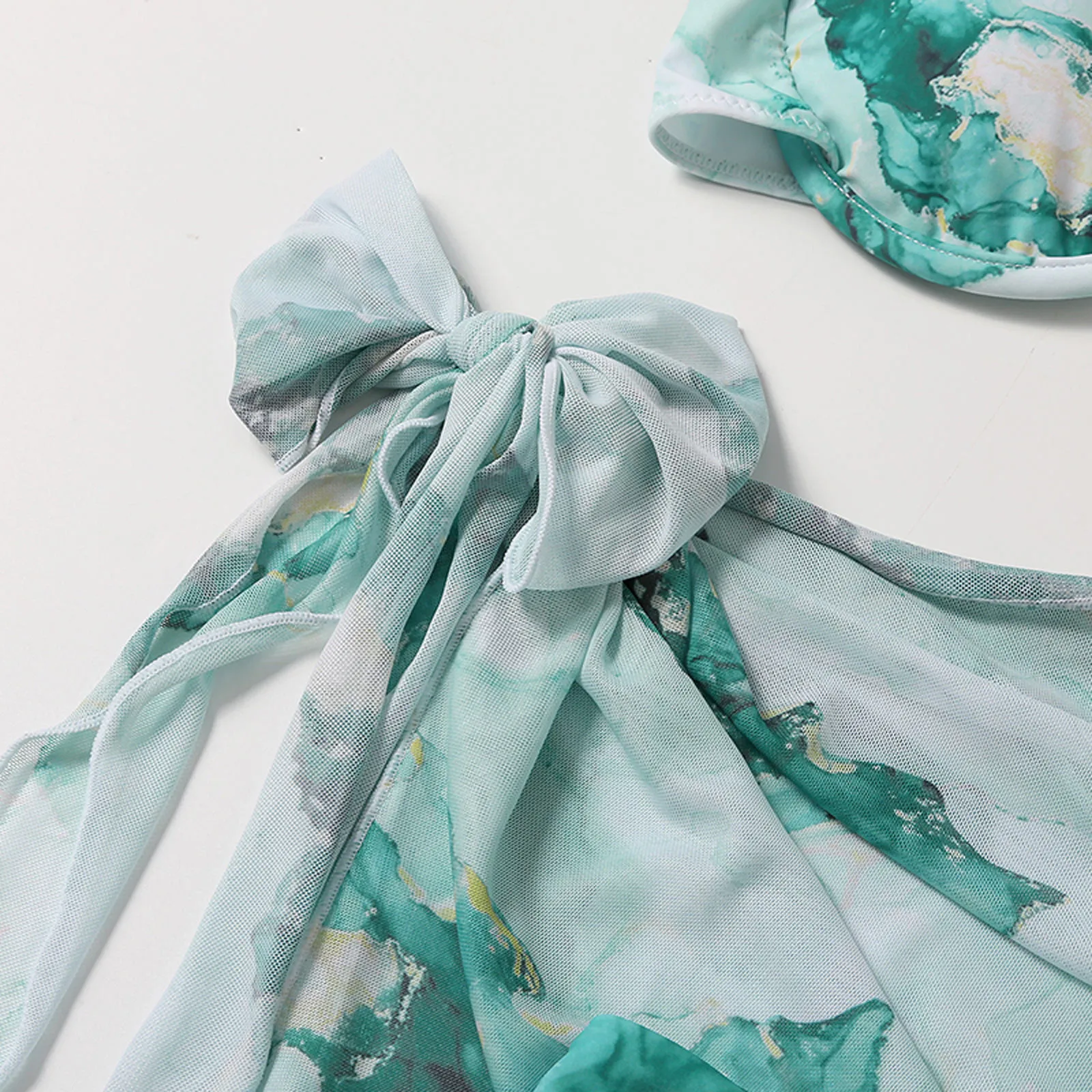 

Women's Swimming Suit 2021 Women's Tie-dye Printed Cross-tie Chiffon Three-piece Sexy Split Bikini Swimsuit swimwear women