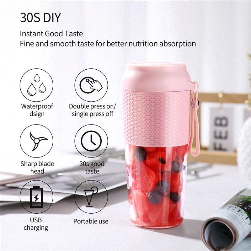 

300ML USB Rechargeable Blender Mixer 3 Blades Juicer Bottle Cup Juice Citrus Lemon Vegetables Fruit Smoothie Squeezers Reamers