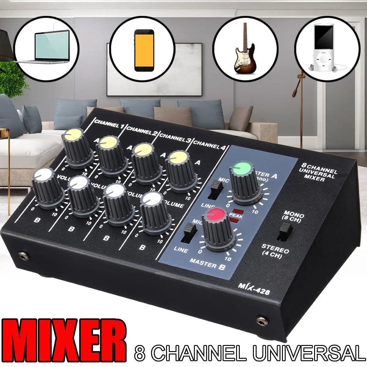 

8 Channel Professional Mixing Console Digital Instrument Mic Stereo Audio Sound Mixer with for Karaoke