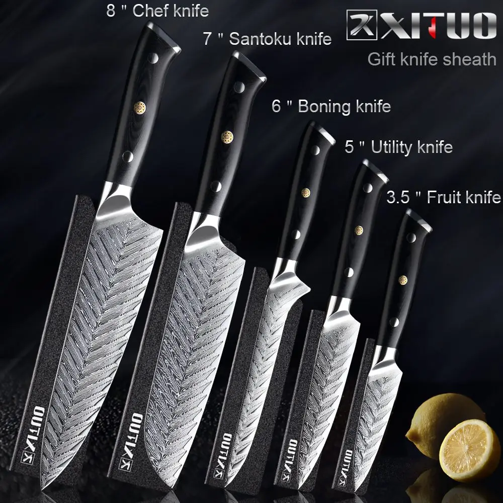 

XITUO Damascus Kitchen Knife High Hardness VG10 Professional Kitchen Knife Butcher Knife Plum Blossom Rivet G10 Knife Handle